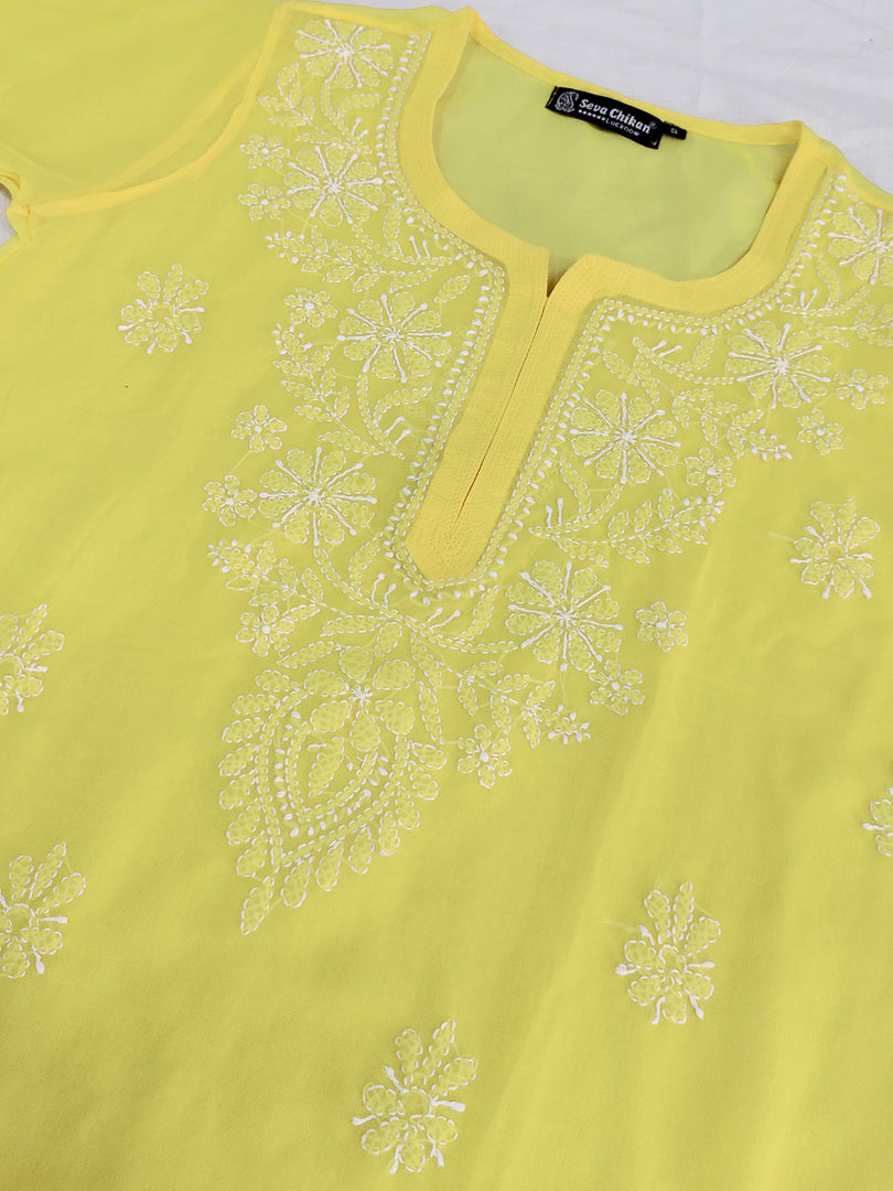Seva Chikan Hand Embroidered Georgette Lucknowi Chikankari Kurta With Slip
