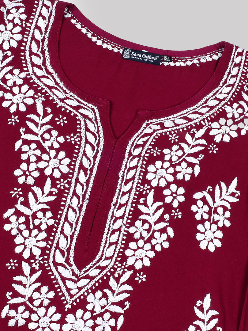 Seva Chikan Hand Embroidered Lucknowi Chikankari Purple Rayon Kurta SCL4508