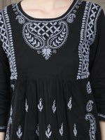 Load image into Gallery viewer, Seva Chikan Hand Embroidered  Black Cotton Lucknowi Chikankari Top
