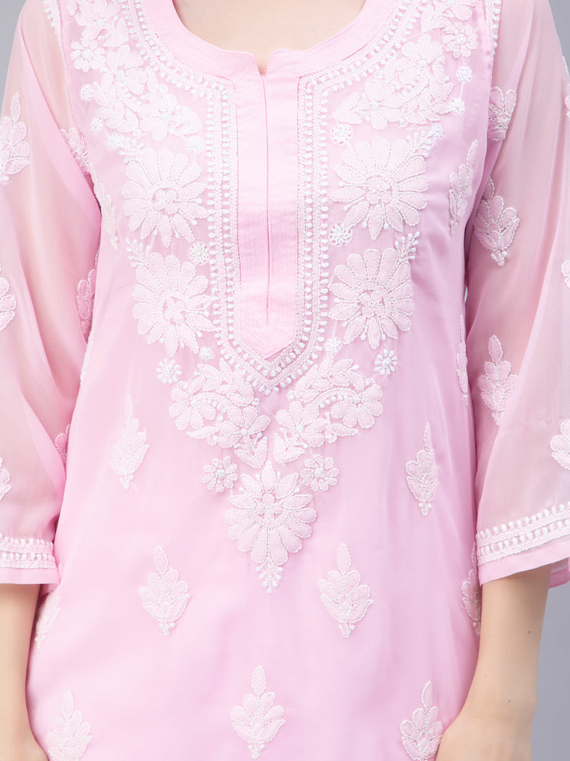 Seva Chikan Hand Embroidered Georgette Chikankari Kurta With Matching Slip