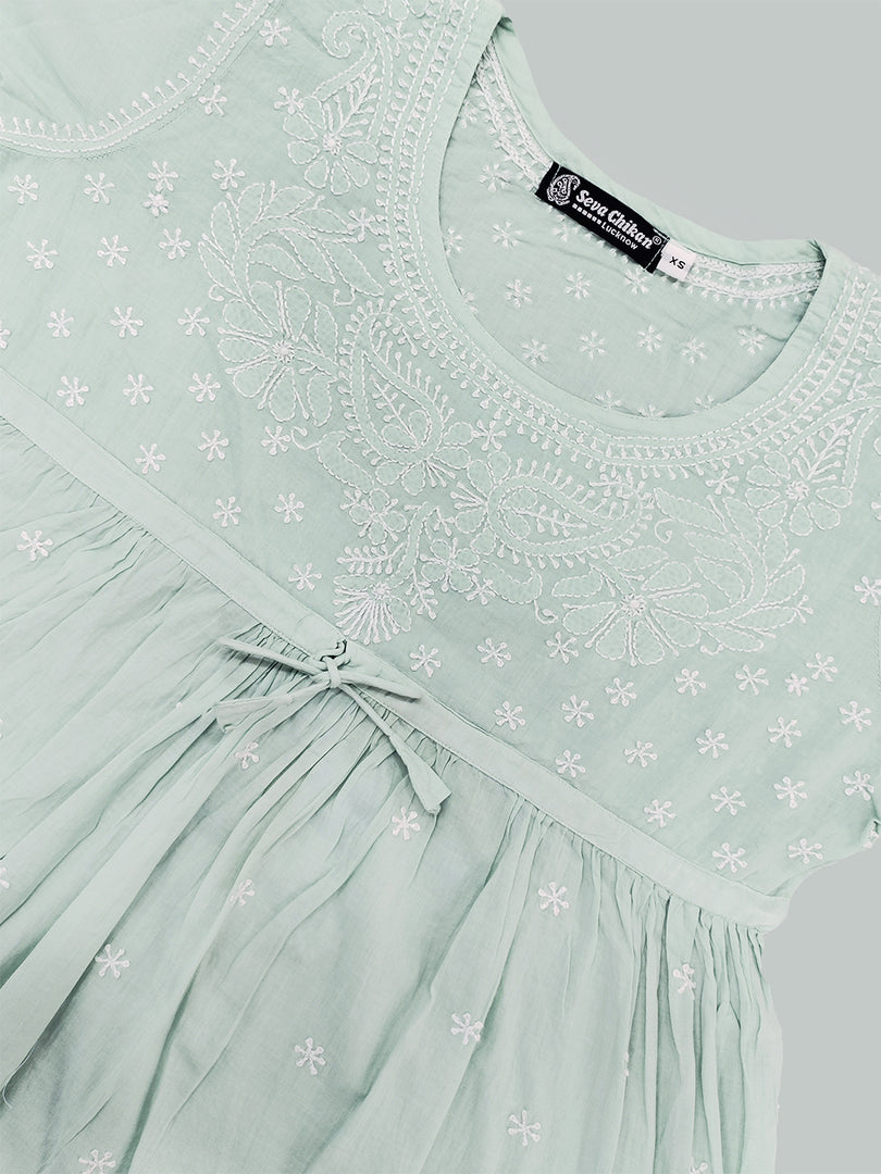 Seva Chikan Hand Embroidered Cotton Lucknowi Chikan Short Top