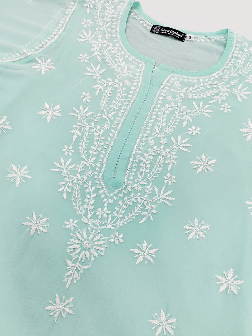 Seva Chikan Hand Embroidered Georgette Chikankari Kurta With Slip