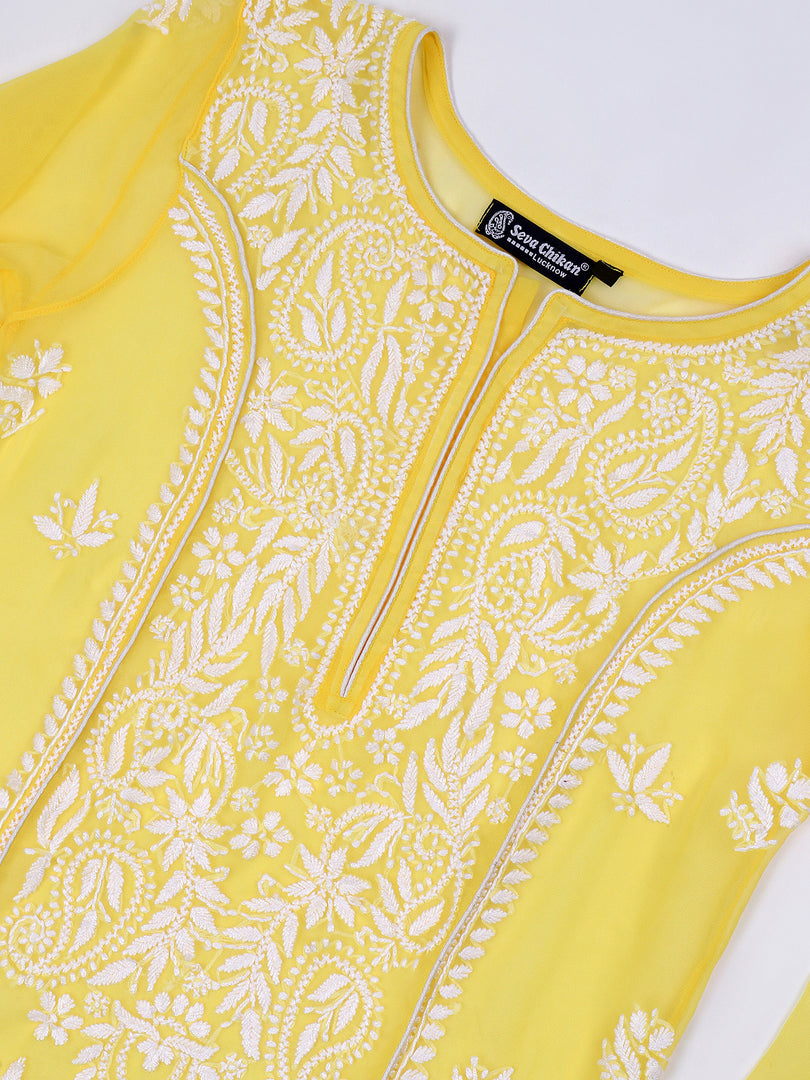 Seva Chikan Hand Embroidered Georgette Lucknowi Chikankari Kurta With Slip