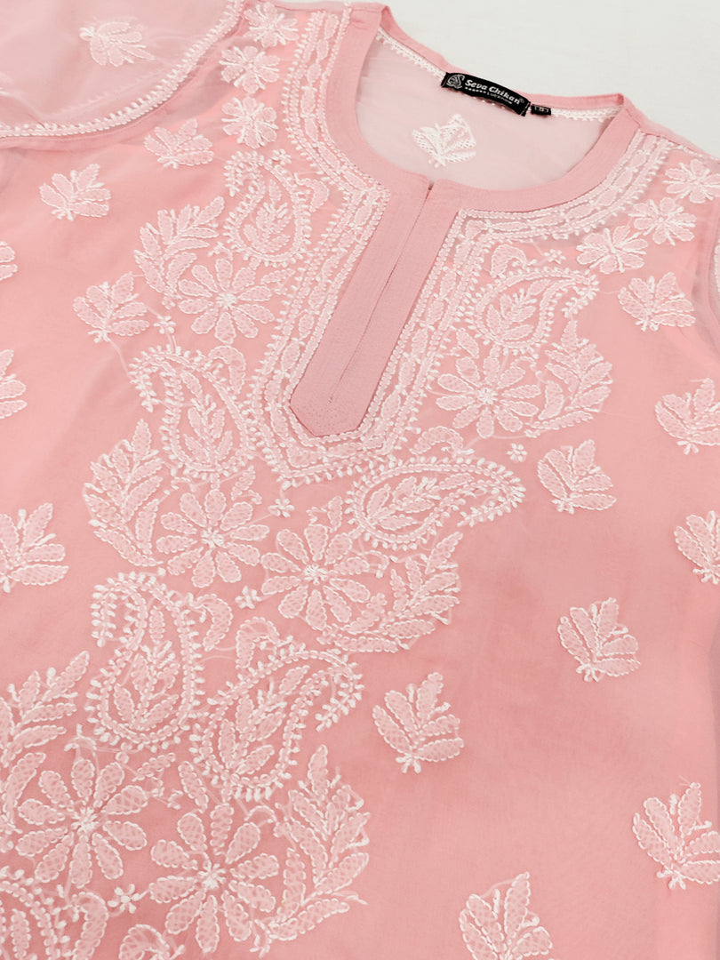 Seva Chikan Hand Embroidered Georgette Lucknowi Chikankari Kurta With Slip