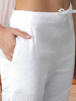 Load image into Gallery viewer, Seva Chikan Hand Embroidered White Lycra Lucknawi Chikankari Pant-SCL11022