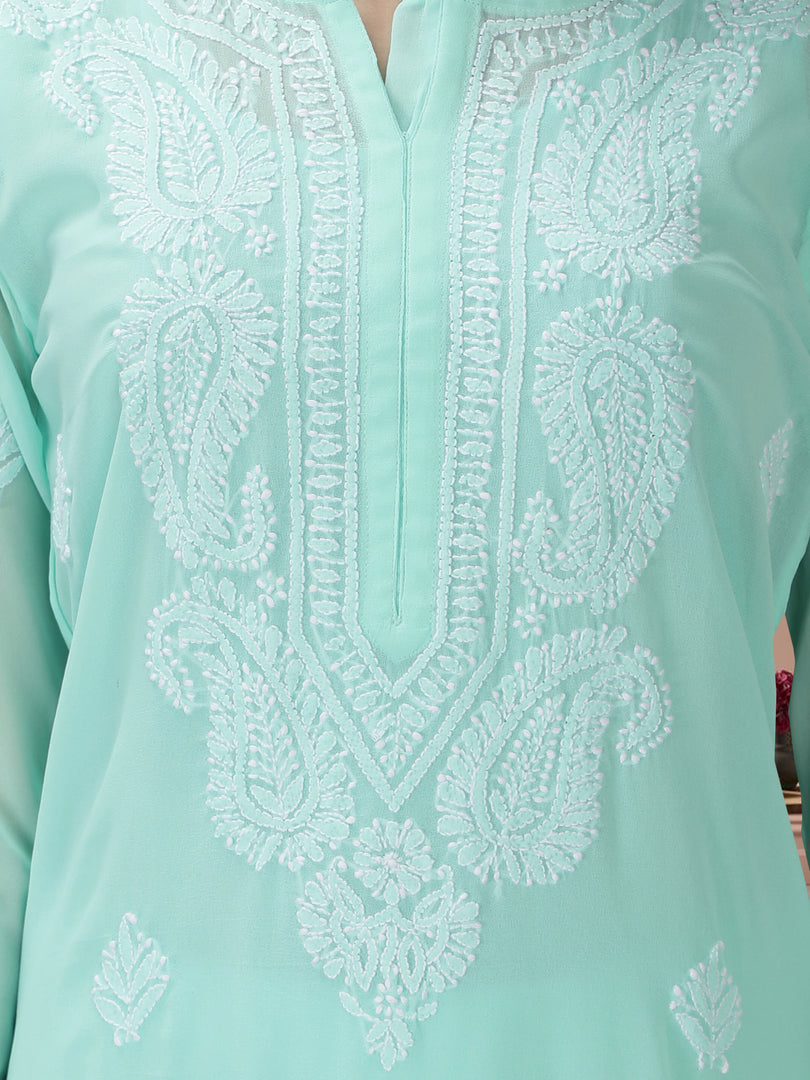 Seva Chikan Hand Embroidered  Georgette Lucknowi Chikankari kurta with Slip