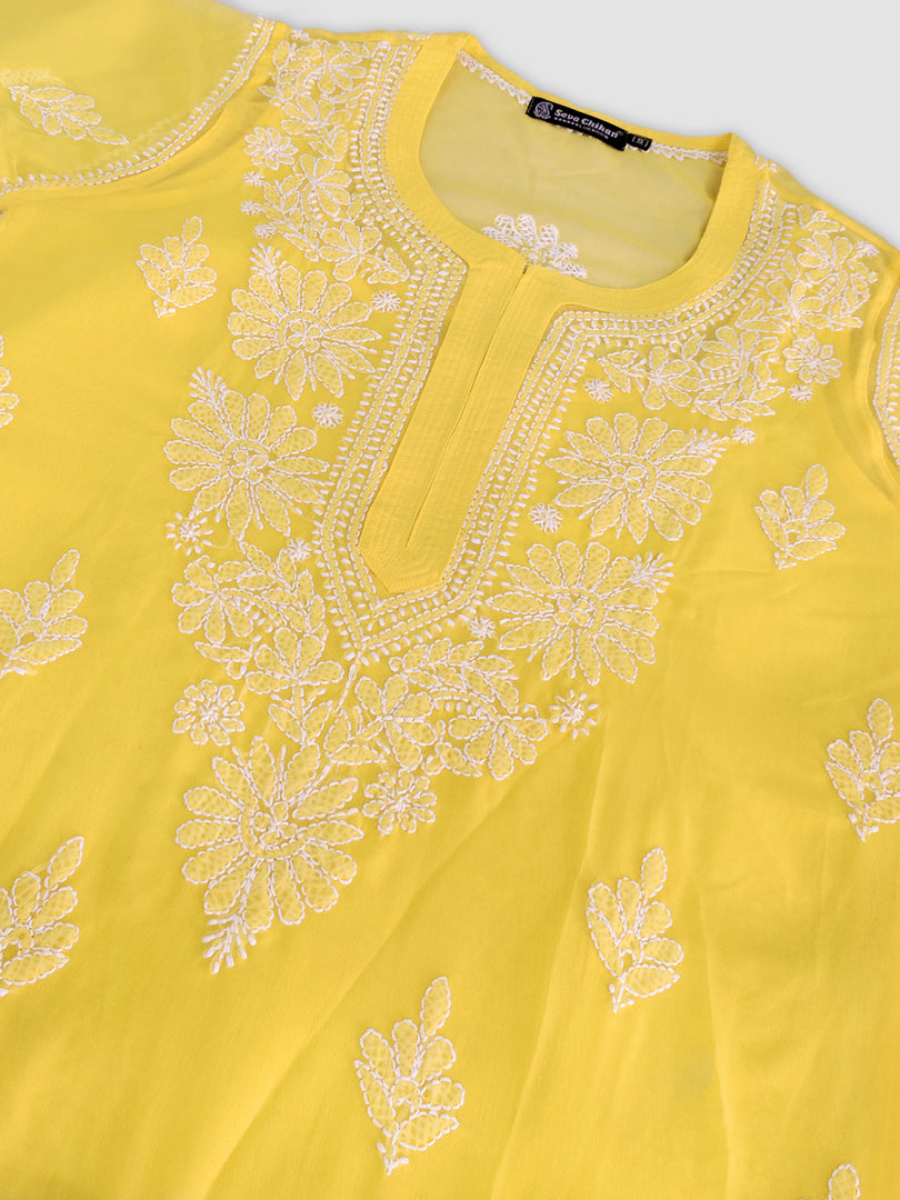 Seva Chikan Hand Embroidered Georgette Chikankari Kurta With Matching Slip