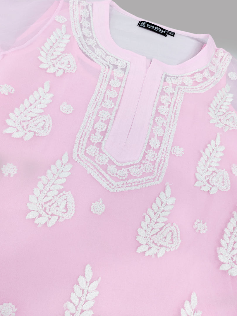 Seva Chikan Hand Embroidered Georgette Lucknowi Chikankari Kurta With Slip