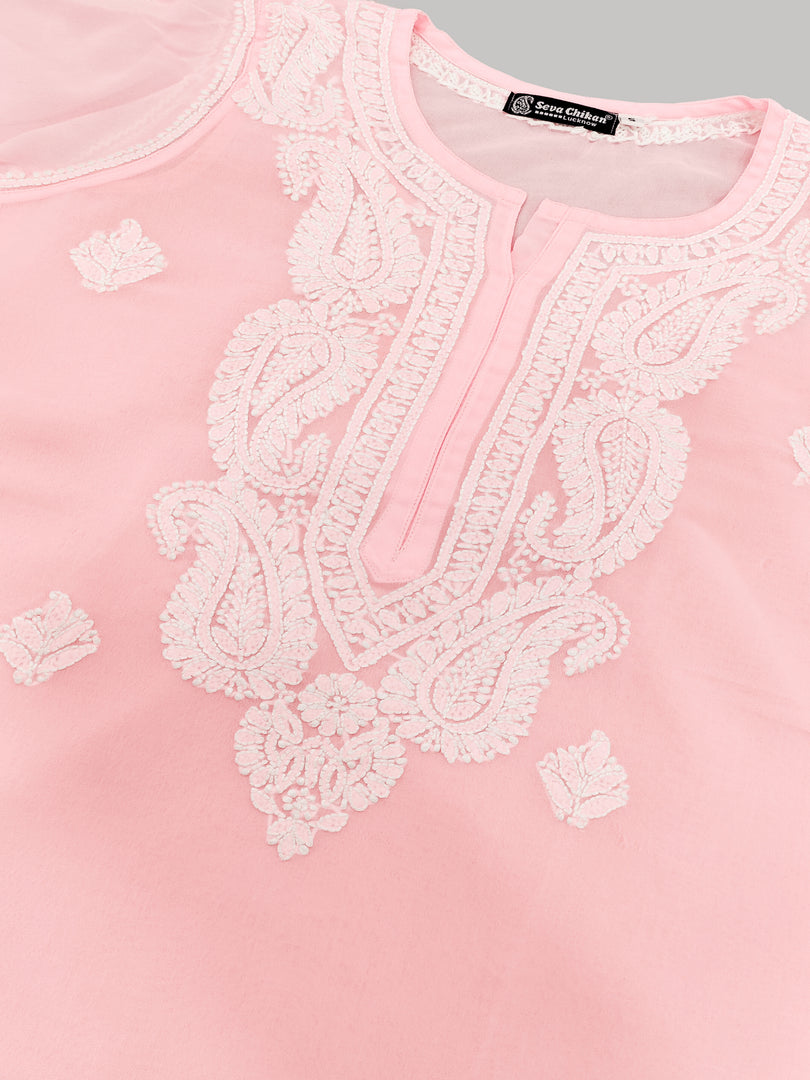 Seva Chikan Hand Embroidered Georgette Lucknowi Chikankari Kurta With Inner