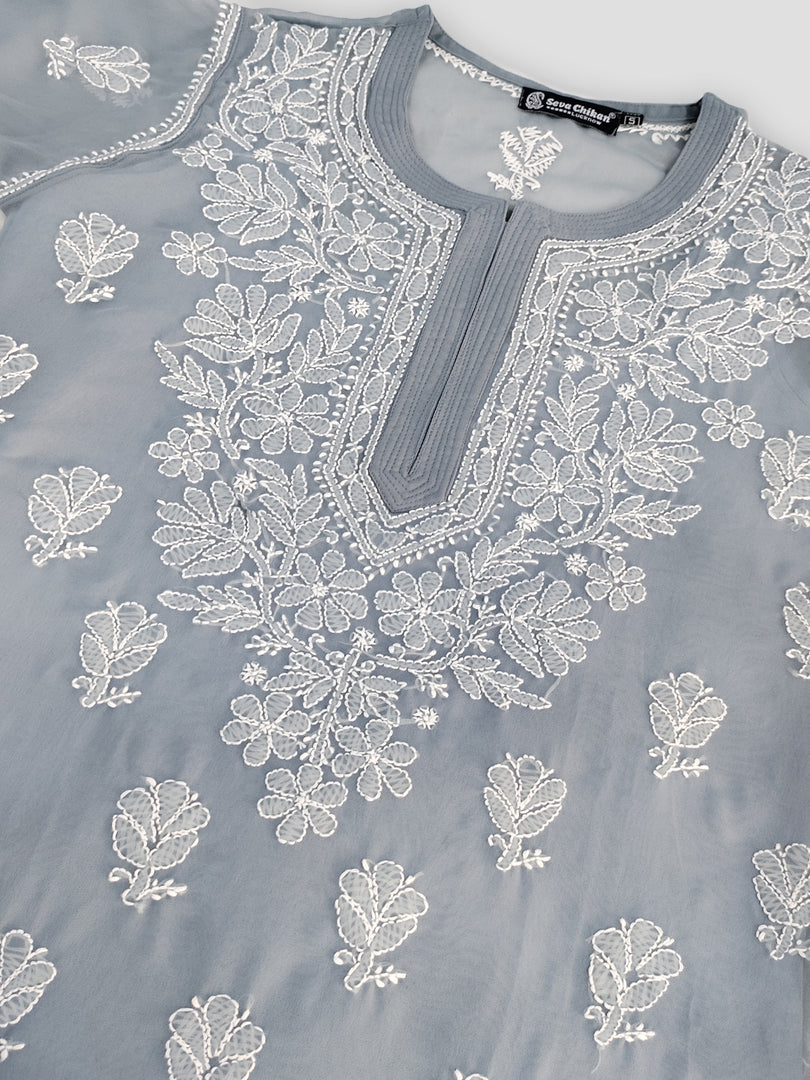 Seva Chikan Hand Embroidered Georgette Lucknowi Chikankari Kurta With Inner