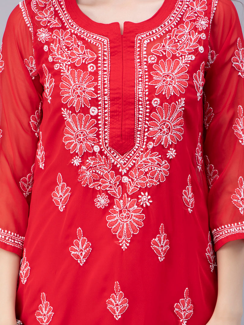 Seva Chikan Hand Embroidered Georgette Chikankari Kurta With Matching Slip