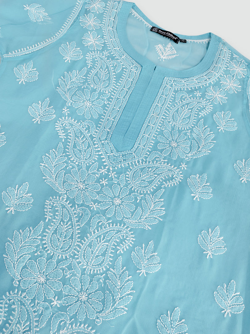 Seva Chikan Hand Embroidered Georgette Lucknowi Chikankari Kurta With Slip