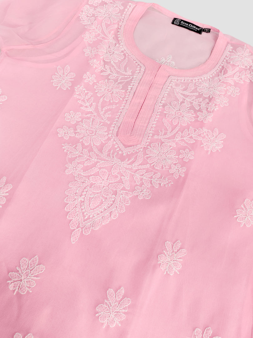 Seva Chikan Hand Embroidered Georgette Lucknowi Chikankari Kurta With Slip