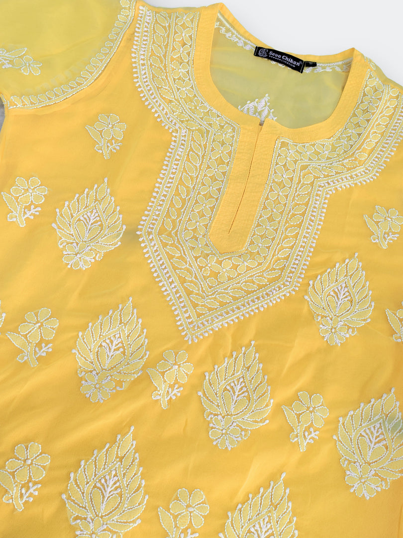 Seva Chikan Hand Embroidered Georgette Lucknowi Chikankari Top With Slip