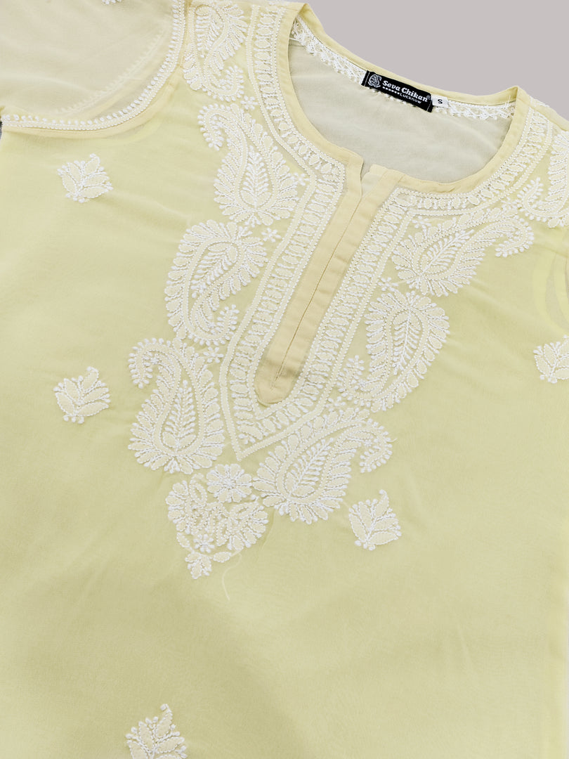 Seva Chikan Hand Embroidered  Georgette Lucknowi Chikankari kurta with Slip