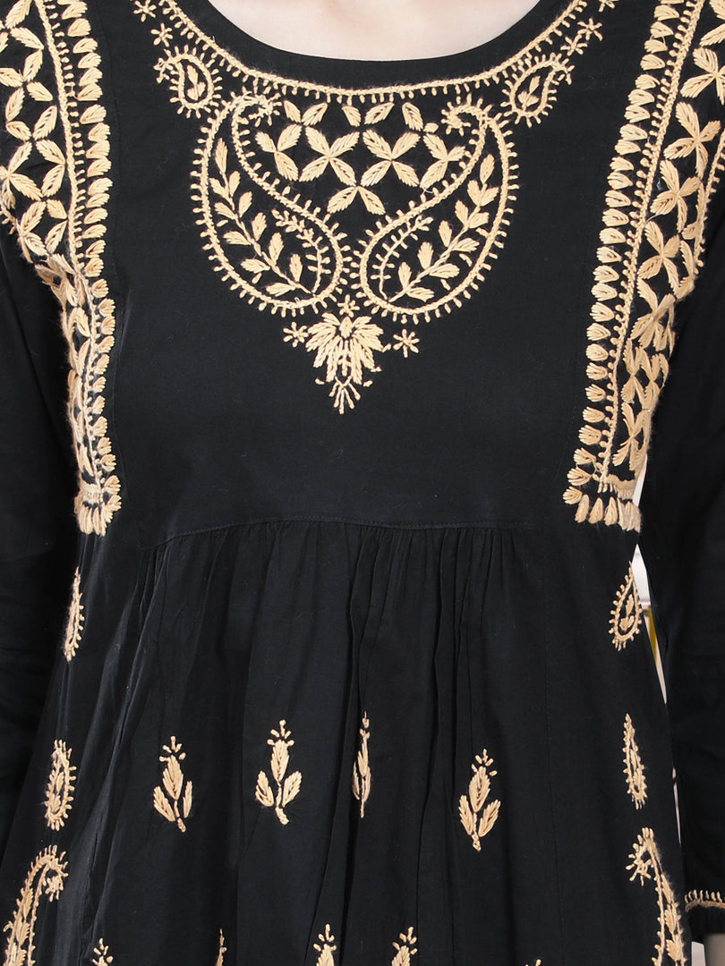 Seva Chikan Hand Embroidered  Black Cotton Lucknowi Chikankari Top