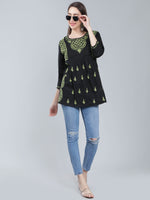 Load image into Gallery viewer, Seva Chikan Hand Embroidered  Black Cotton Lucknowi Chikankari Top
