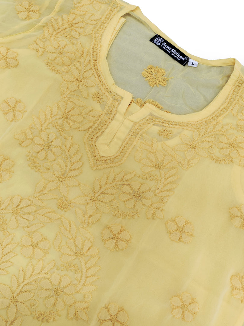 Seva Chikan Hand Embroidered Georgette Lucknowi Chikankari Top With Slip