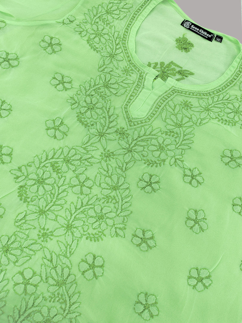 Seva Chikan Hand Embroidered  Georgette Lucknowi Chikan Top With Slip