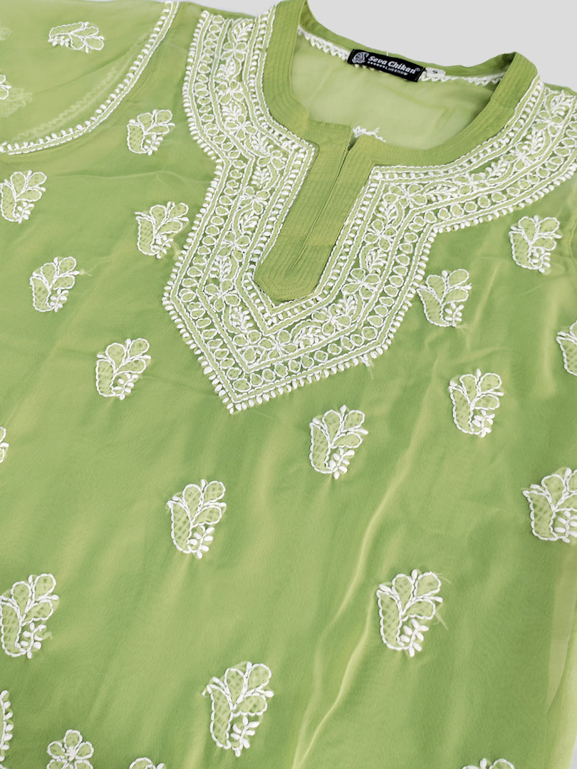 Seva Chikan Hand Embroidered Georgette Lucknowi Chikankari Top With Slip