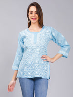 Load image into Gallery viewer, Seva Chikan Hand Embroidered Terivoil Cotton Lucknowi Chikan Top