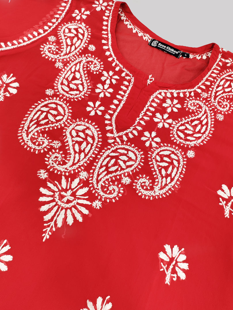 Seva Chikan Hand Embroidered Georgette Lucknowi Chikankari Top With Slip