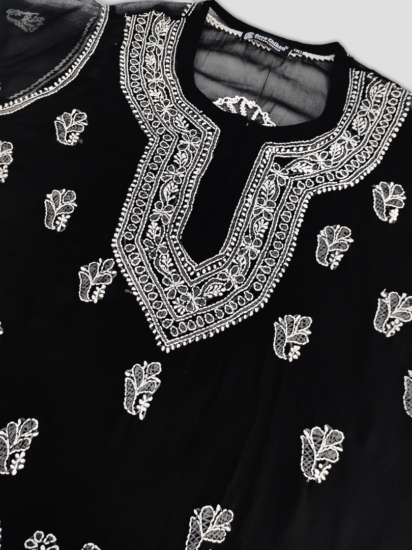 Seva Chikan Hand Embroidered Georgette Lucknowi Chikankari Top With Slip