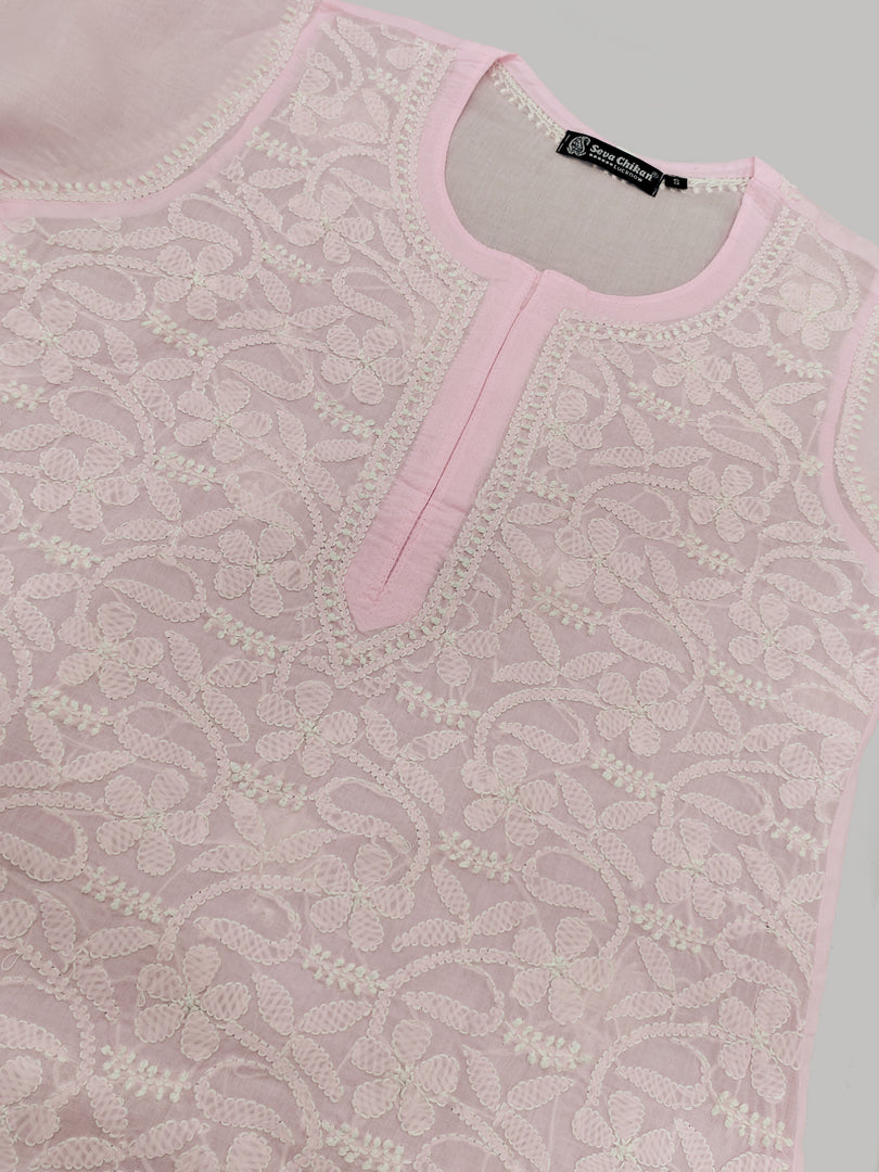 Seva Chikan Hand Embroidered Terivoil Cotton Lucknowi Chikankari Kurta