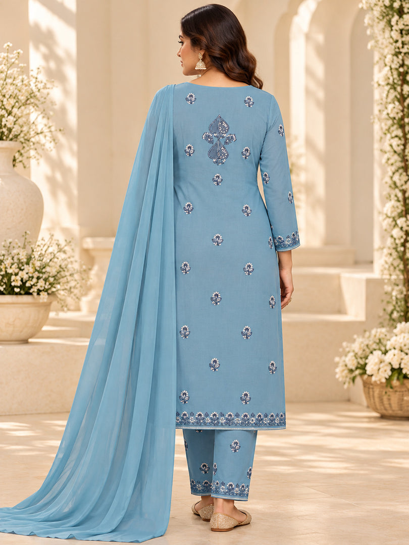 Seva Chikan Hand Embroidere Grey Terivoil Cotton Lucknowi Chikankari Unstitched Suit Piece-SEV15016