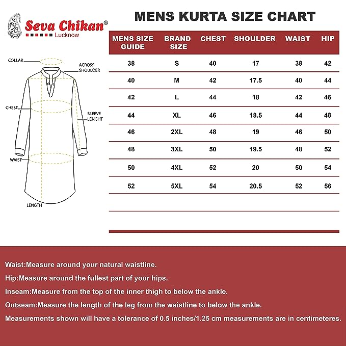 Seva Chikan Hand Embroidered Cotton Lucknowi Chikan Mens Stitched Kurta