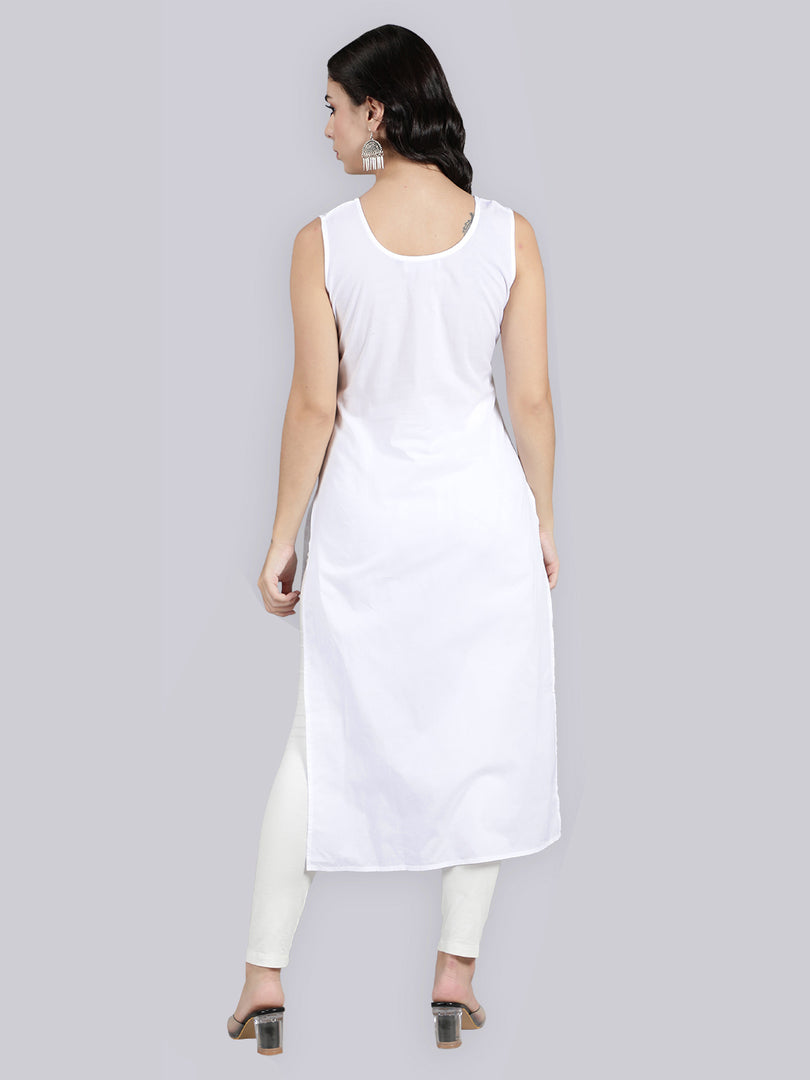 Seva Chikan Cotton Long Slips Combo of White (Pack of 2)