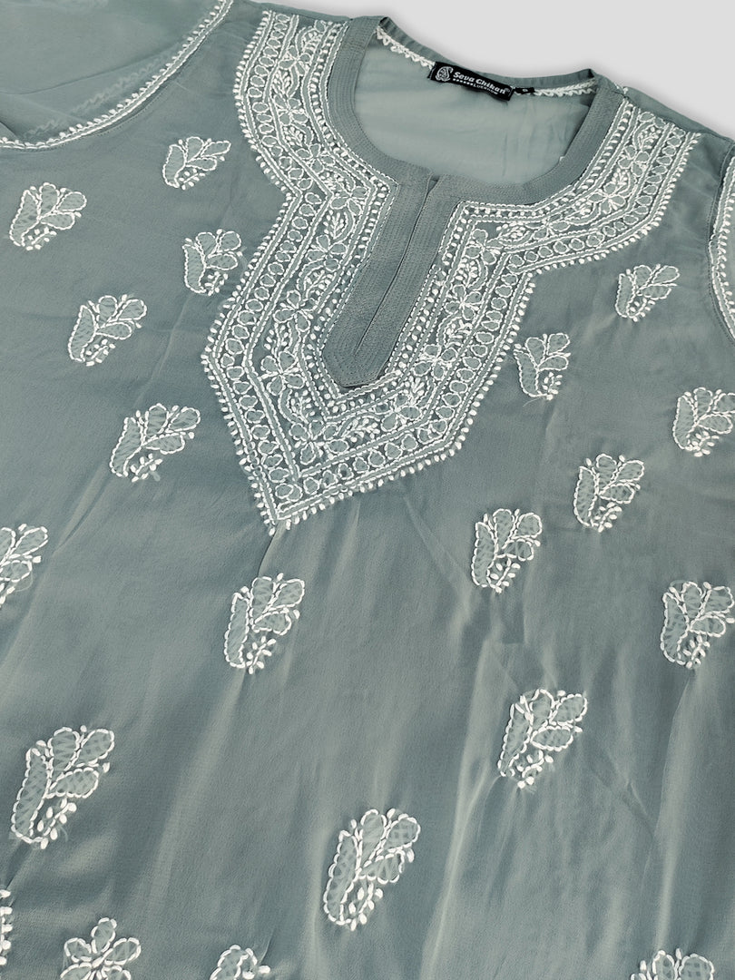 Seva Chikan Hand Embroidered Georgette Lucknowi Chikankari Top With Slip
