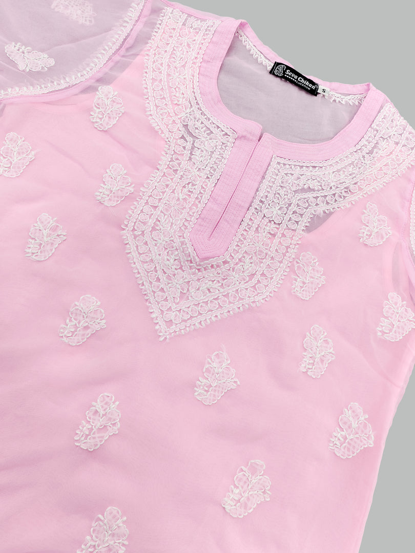 Seva Chikan Hand Embroidered Georgette Lucknowi Chikankari Top With Slip