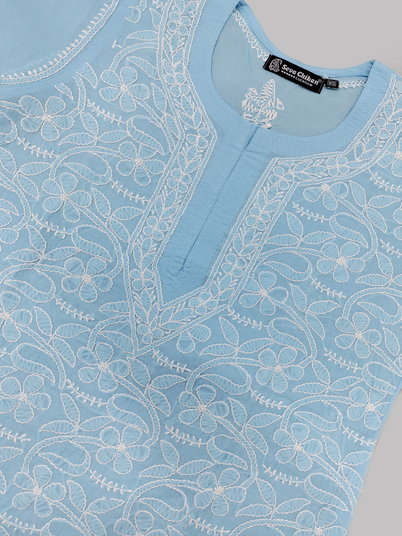 Seva Chikan Hand Embroidered Terivoil Cotton Lucknowi Chikan Top