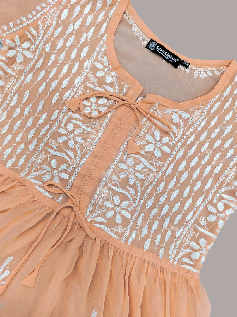 Seva Chikan Hand Embroidered Georgette Lucknowi Chikankari Top With Slip