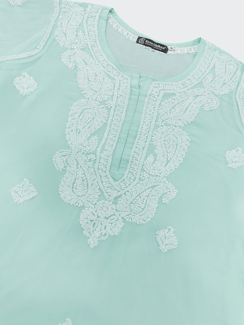 Seva Chikan Hand Embroidered  Georgette Lucknowi Chikankari kurta with Slip