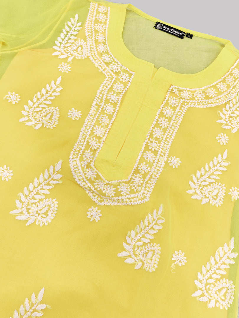 Seva Chikan Hand Embroidered Georgette Lucknowi Chikankari Kurta With Slip