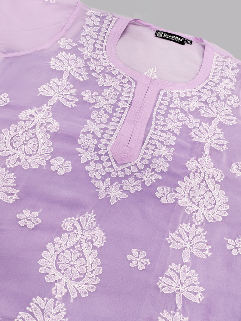 Seva Chikan Hand Embroidered Georgette Lucknowi Chikankari Kurta With Slip