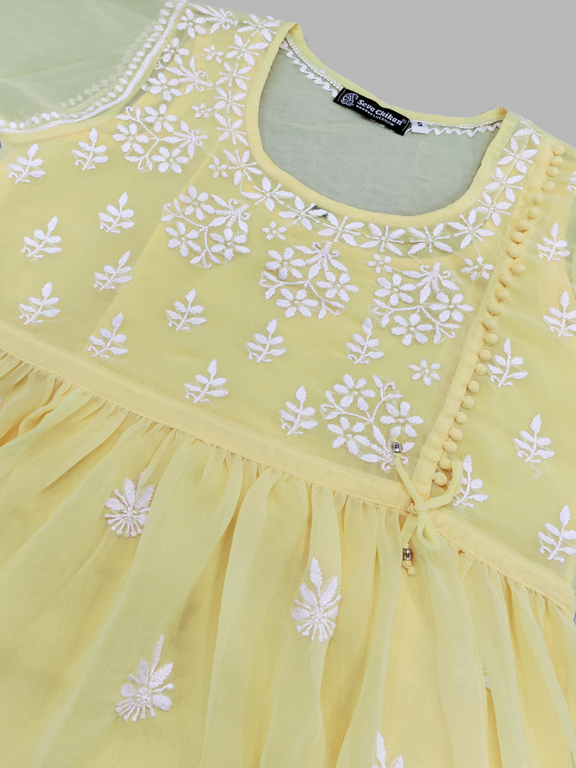 Seva Chikan Hand Embroidered Georgette Lucknowi Chikankari Top With Slip