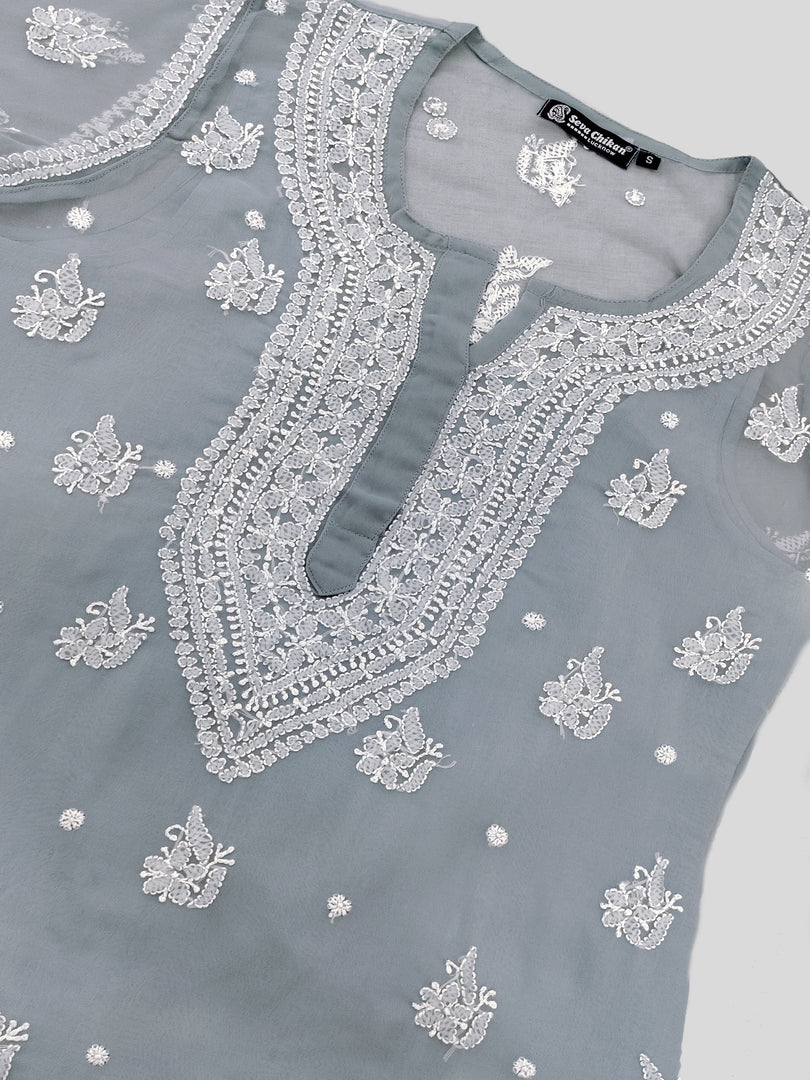 Seva Chikan Hand Embroidered Georgette Lucknowi Chikankari Kurta With Inner