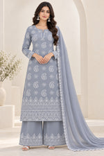 Load image into Gallery viewer, Seva Chikan Hand Embroidered Grey Cotton Lucknowi Chikankari Unstitched Suit Piece-SEV15049