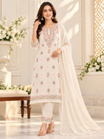 Load image into Gallery viewer, Seva Chikan Hand Embroidered Fawn Terivoil Cotton Lucknowi Chikankari Unstitched Suit Piece-SEV15003
