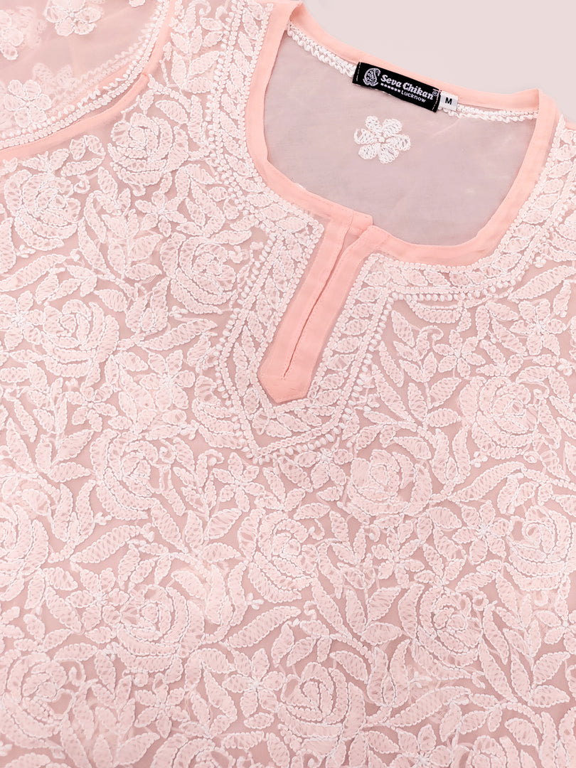 Seva Chikan Hand Embroidered Georgette Lucknowi Chikan Top With Slip