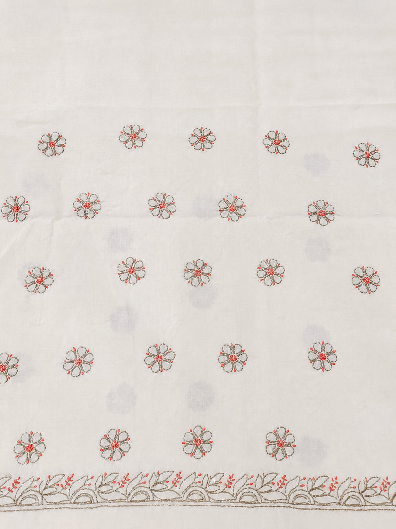Seva Chikan Hand Embroidered Fawn Terivoil Cotton Lucknowi Chikankari Unstitched Suit Piece-SEV15003