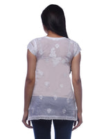 Load image into Gallery viewer, Seva Chikan Hand Embroidered White Cotton Lucknowi Chikankari Short Top-SCL0190