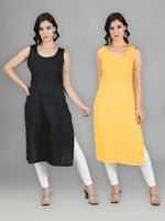 Load image into Gallery viewer, Seva Chikan Cotton Long Slips Combo Of Black (Pack of 2)