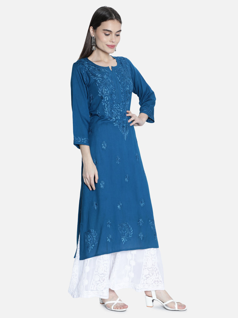 Seva Chikan Hand Embroidered Rayon Lucknowi Chikankari Kurta