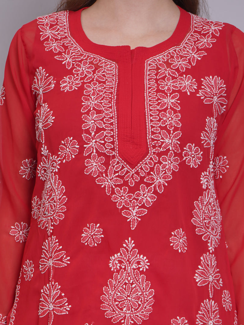 Seva Chikan Hand Embroidered Georgette Lucknowi Chikankari Kurta With Slip-SCL4679