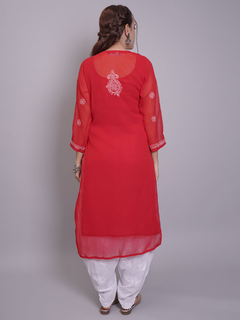 Seva Chikan Hand Embroidered Georgette Lucknowi Chikankari Kurta With Slip-SCL4679