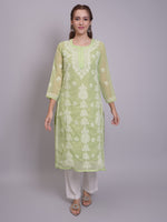 Load image into Gallery viewer, Seva Chikan Hand Embroidered Georgette Lucknowi Chikankari Kurta With Slip-SCL4679
